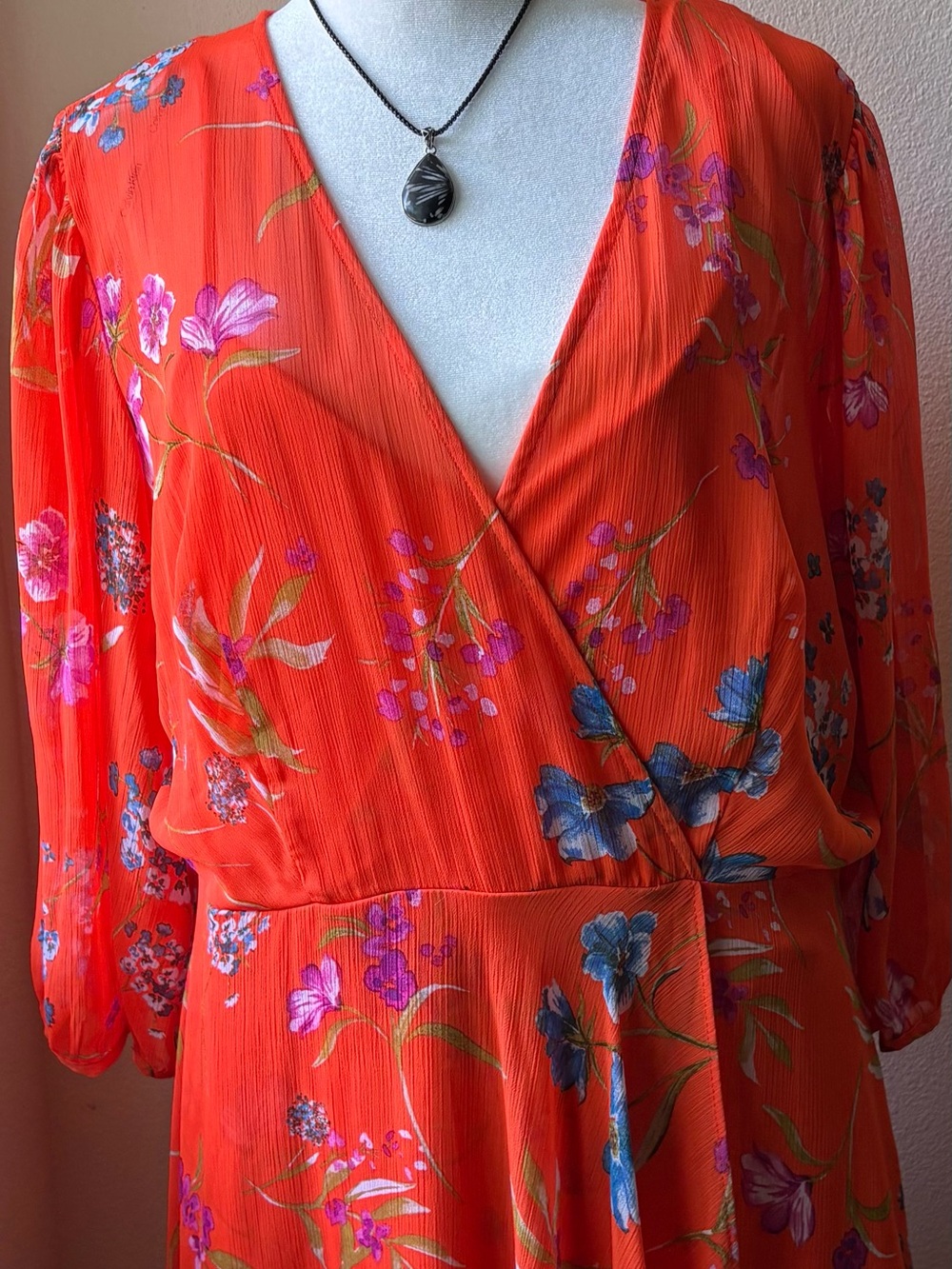 Calvin Klein Orange Floral Wrap Dress